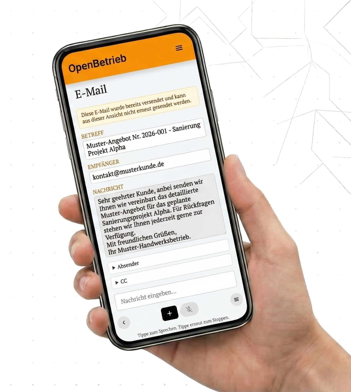 E-Mail-Entwurf für ein Follow-up in OpenBetrieb
